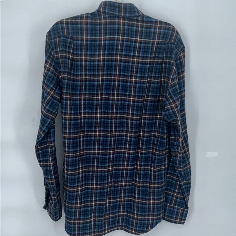 Stenströms Fitted Body Plaid Button Down Shirt M Blue Brown Twofold Super Cotton - Picture 5 of 12